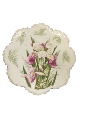 R C Monbijou Bavaria Iris Floral Gold Scalloped Plate Numbered 87 Antique 9 inch